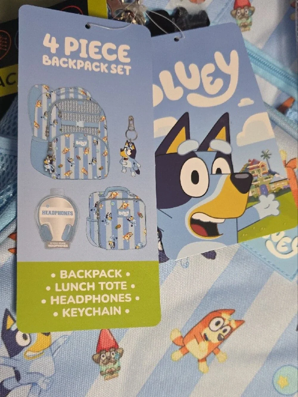 Bluey Unisex Striped Sister Dance Backpack Set with Lunch Bag & Headphones, 3pc